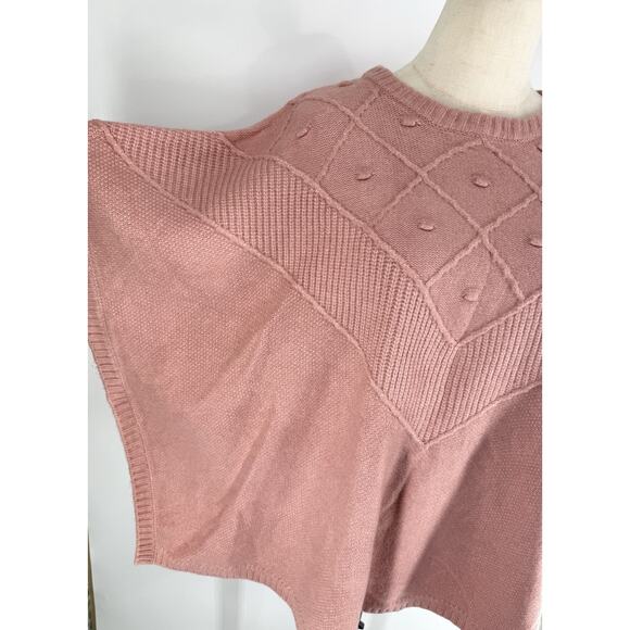 Ann Taylor Loft Women Bobble Pink Modern Poncho Sweater Wool Blend M/L Knit - Picture 2 of 8